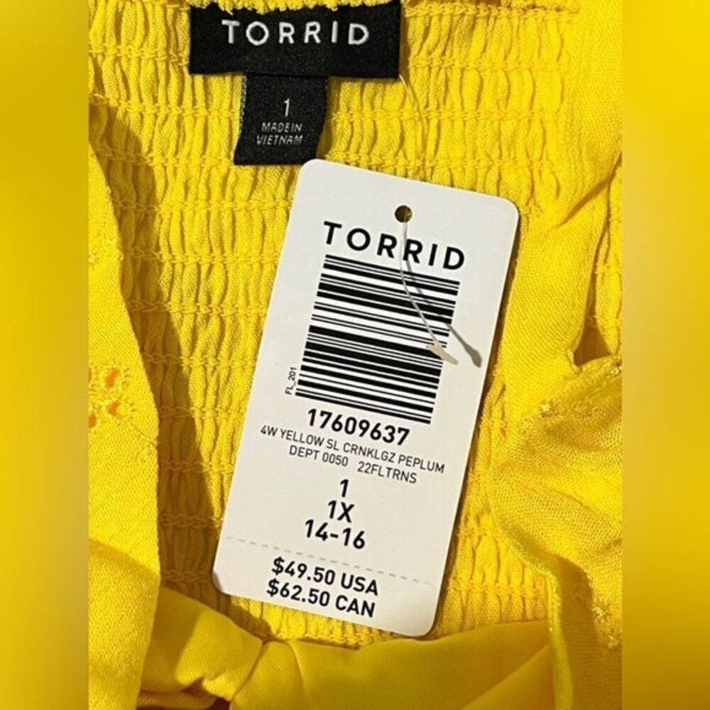 Torrid Peplum Eyelet Cami babydoll sleeveless blouse top yellow‎ size 1X - Picture 6 of 13
